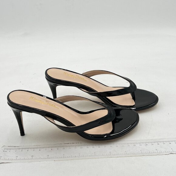Milooey Black Flip Flop Sandals Slip on High Heel Mules Round Toe Slides Slipper - Picture 3 of 7